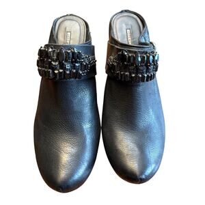 Vera Wang Lavender Jerrica Mules Black Leather rhinestone platform womens 39 8M